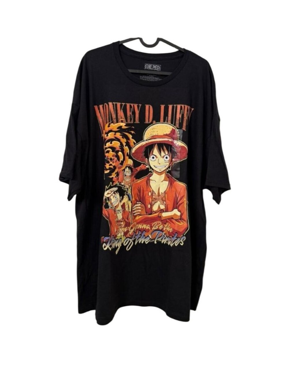 One Piece Anime Graphic Tee Black Men's Cotton T-shirt Grunge Emo Black Orange